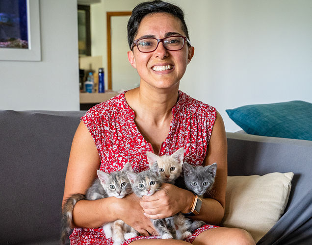 Myriam with some of her foster kittens